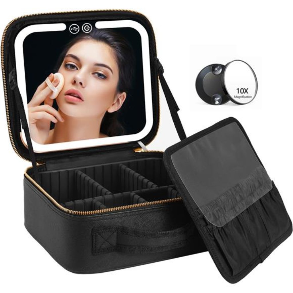 Travel Makeup Bag With Led Lighted Make Up Case With Mirror For Women